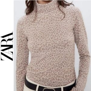 Zara Leopard Print Turtleneck Sweater